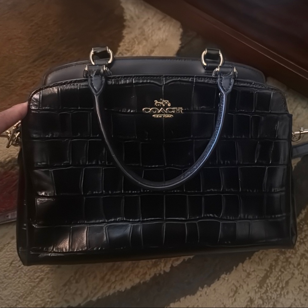 Coach Black Croc-Embossed Satchel